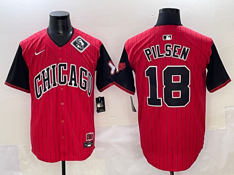 Men 2025 Chicago White Sox #18 Pilsen Red Stripe Joint Name Nike MLB Jersey style 12->chicago white sox->MLB Jersey